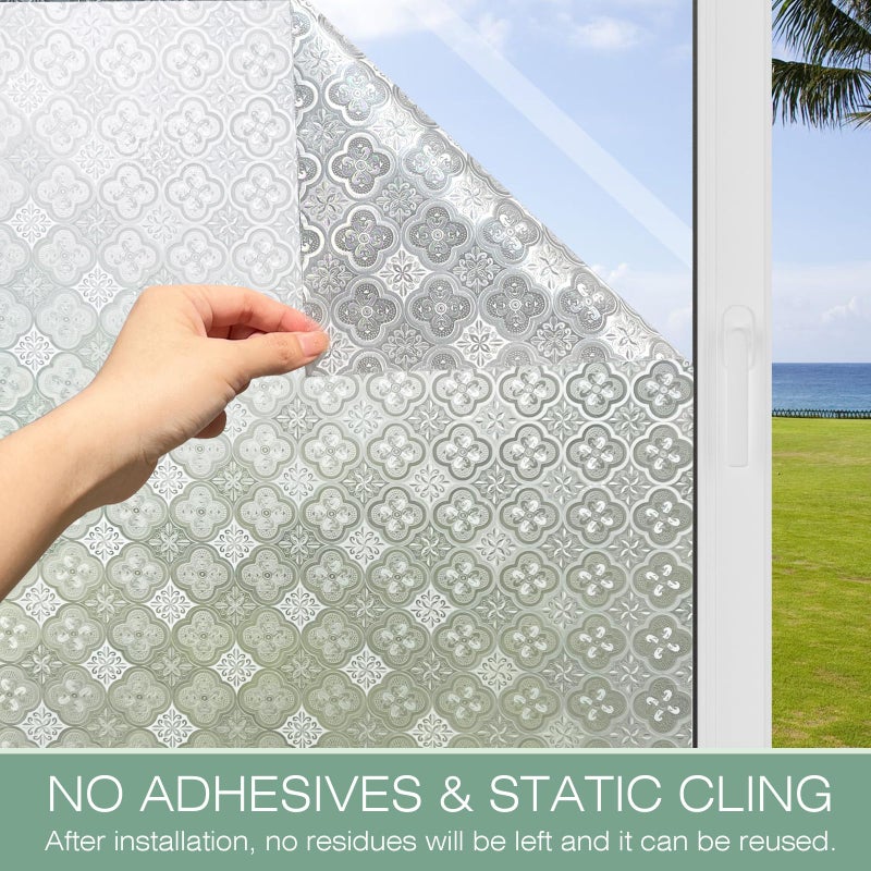STATINT WINDOW FILMS STATINT Frosted Glassy Petals 3D Begonia Window Privacy Film Decorative Non Adhesive Static Electricity Sun Blocking Flowering for Bathroom and Homeï¼Œ17.5 Inch X 6.5 Feet - Image 5