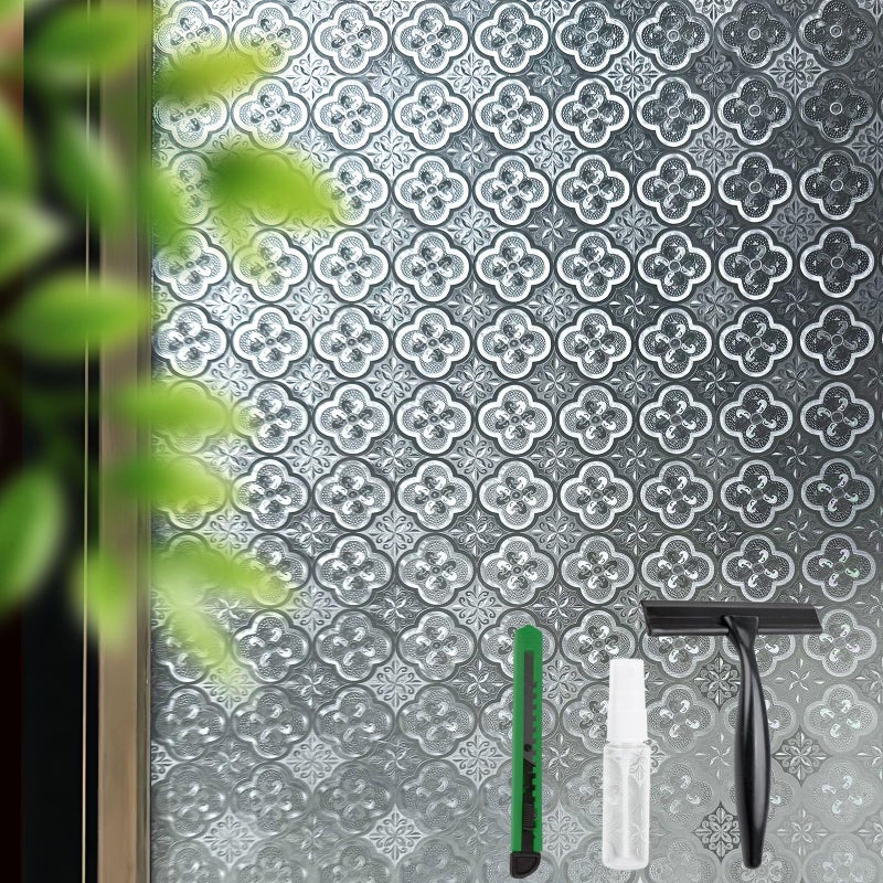 STATINT WINDOW FILMS STATINT Frosted Glassy Petals 3D Begonia Window Privacy Film Decorative Non Adhesive Static Electricity Sun Blocking Flowering for Bathroom and Homeï¼Œ17.5 Inch X 6.5 Feet - Image 1