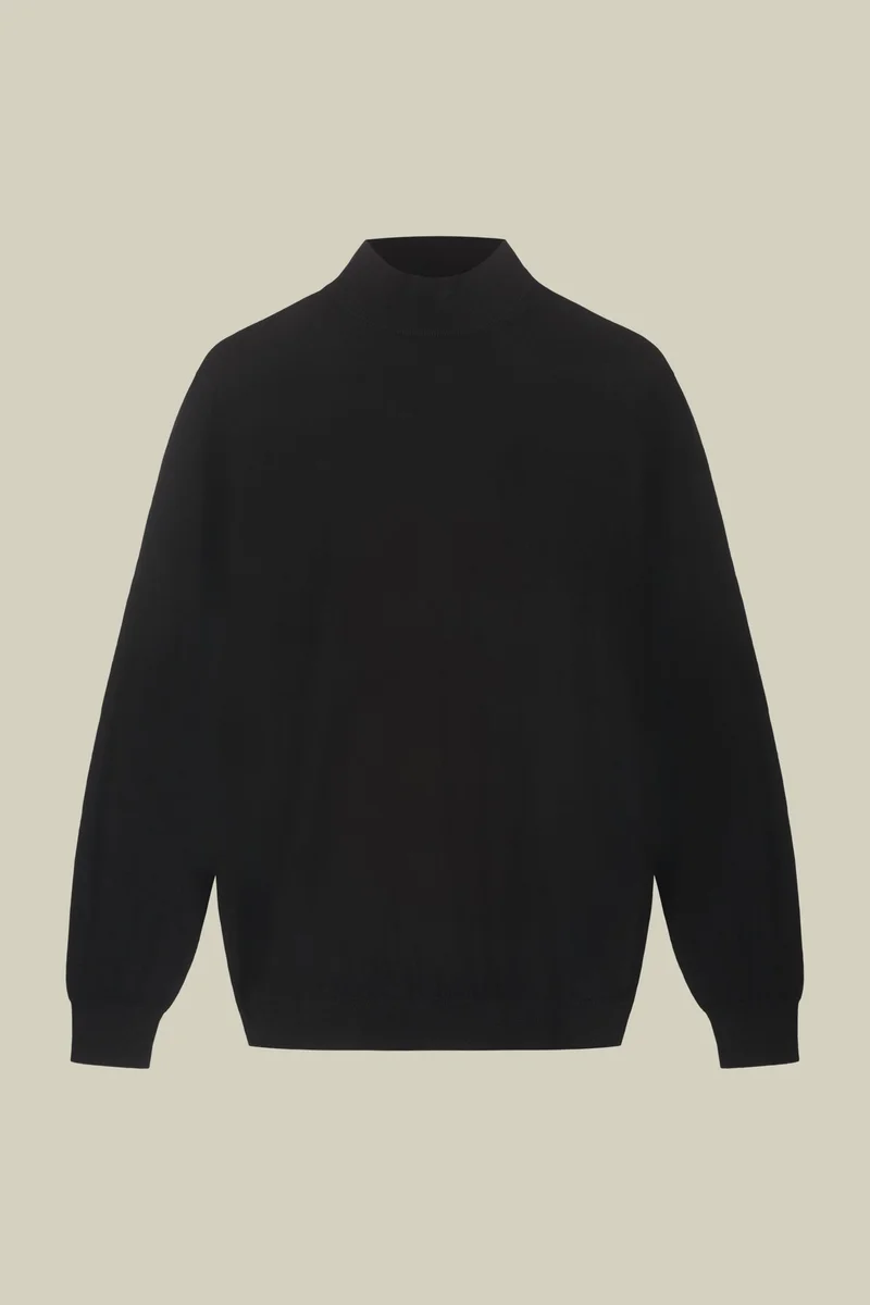 دوبل غانغر Men's 100% merino wool turtleneck jumper regular fit - Black