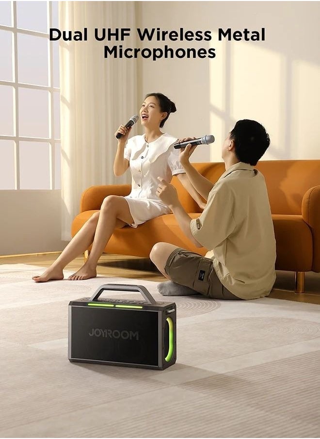 JOYROOM JR-MW03 Pies Series Party Double Microphone Bluetooth Speaker Emergency Battery with Bass/Treble and LED Light, Studio Subwoofer Support TWS, AUX, Type C , USB in, FM Etc.- Black - pzsku/Z9B09112B5499AA608402Z/45/_/1733380464/148861b5-6a0a-4403-97f8-64040a9a1917