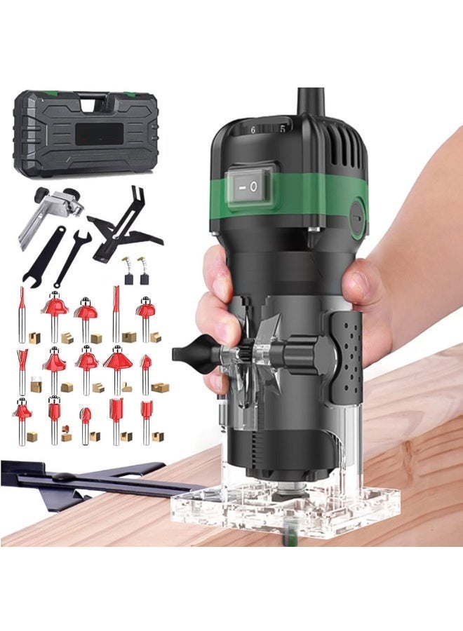 excitat 30000 RPM Woodworking Electric Trimmer, Trim router, 800W Wood Milling Engraving Slotting Machine, Hand Carving Router Machine, Electric Trimmer Machine, Utility Tools,15Pcs Router Bits Set, Black - Image 2