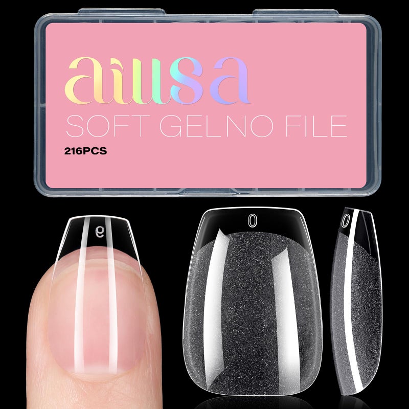 AILLSA Short Coffin Nail Tips Clear Gelly Nails Tip Half Matte Full Cover Tips Acrylic PreFiled Press on Fake Nail Tips for Nail Extension Home DIY Manicure 216PCS 12Sizes