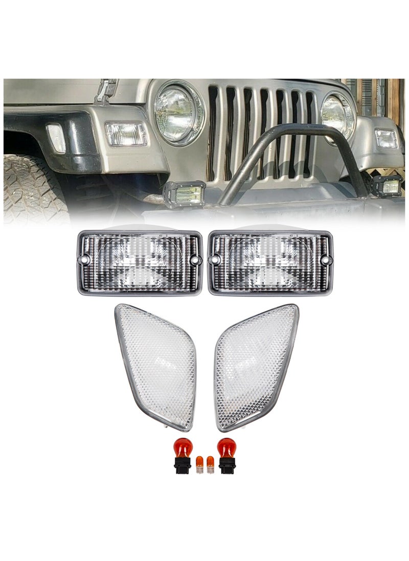 ECOTRIC ECOTRIC Clear Bumper Signal + Fender Side Marker Lights Combo Compatible with 1997-2006 Jeep Wrangler TJ Turn Signal Parking Lights Replacement for 55055020AC 55055020AD  - Image 1