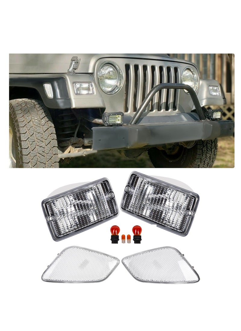 ECOTRIC ECOTRIC Clear Bumper Signal + Fender Side Marker Lights Combo Compatible with 1997-2006 Jeep Wrangler TJ Turn Signal Parking Lights Replacement for 55055020AC 55055020AD  - Image 2