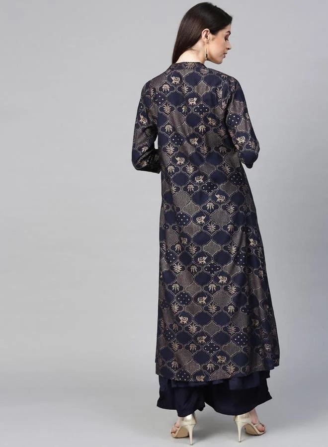 Ishin  Ishin Printed Kurta with Palazzos and Jacket Set for Women | Best Price UAE