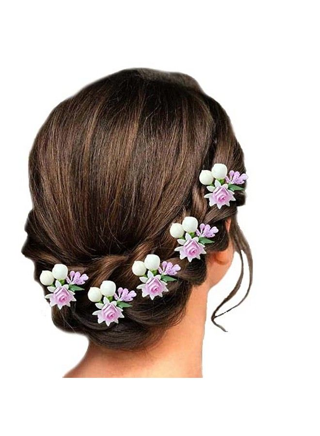 Hair Flare Women Attractive Artificial Small Rose Flower With Mongra Bridal Wedding Hair Accessories/Hair Pins/Juda Pins For Women And Girls Baby Pink 2228 - Image 3