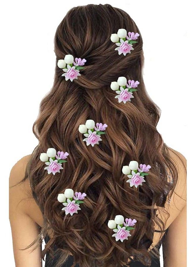 Hair Flare Women Attractive Artificial Small Rose Flower With Mongra Bridal Wedding Hair Accessories/Hair Pins/Juda Pins For Women And Girls Baby Pink 2228 - Image 2