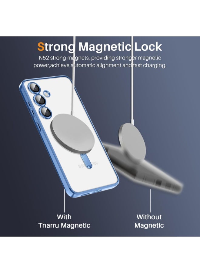 Electroplated Case For Samsung Galaxy A55 Camera Lens Full Protection Compatible with MagSafe Wireless Charging, Shockproof Soft TPU Phone Magnetic Cover (Sierra Blue) - Image 3