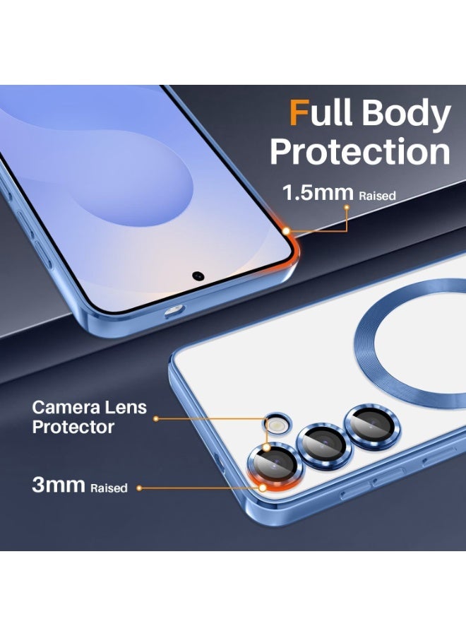 Electroplated Case For Samsung Galaxy A55 Camera Lens Full Protection Compatible with MagSafe Wireless Charging, Shockproof Soft TPU Phone Magnetic Cover (Sierra Blue) - Image 4