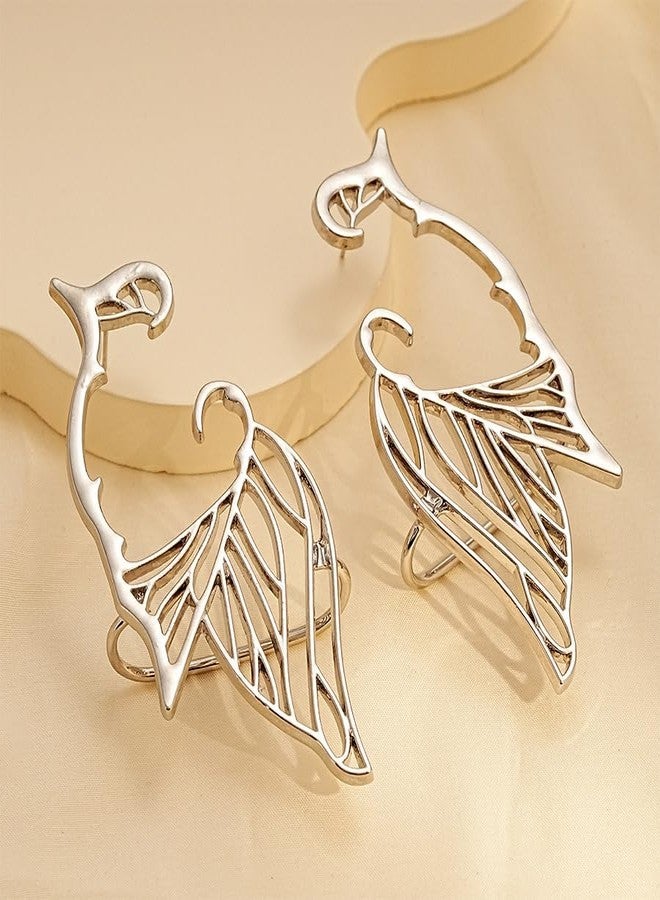 CSIYANJRY99 2Pcs Gothic Fairy Elf Ear Cuffs Earrings for Women Gold Metal Cat Mermaid Hip Hop Clip on Vintage Hollowed Punk Cartilage Climber Earrings 4 - Image 5