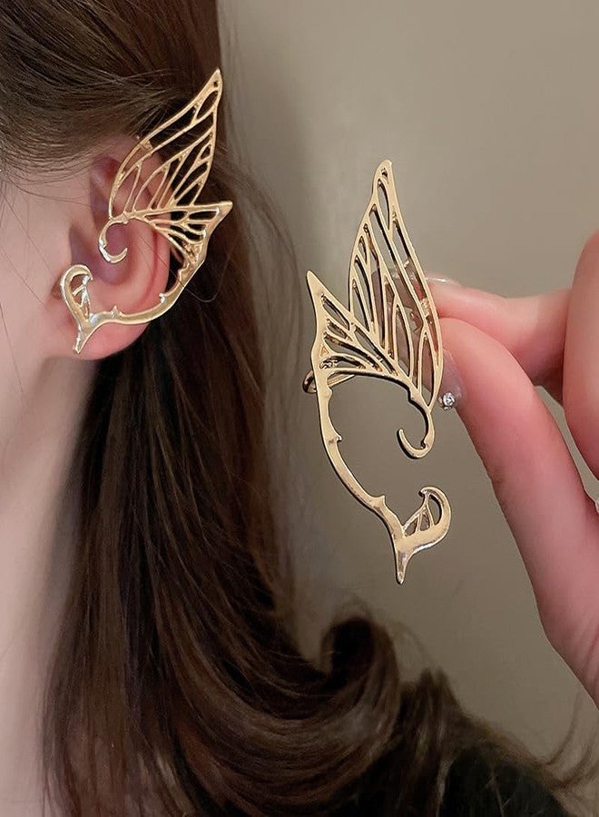CSIYANJRY99 2Pcs Gothic Fairy Elf Ear Cuffs Earrings for Women Gold Metal Cat Mermaid Hip Hop Clip on Vintage Hollowed Punk Cartilage Climber Earrings 4 - Image 4