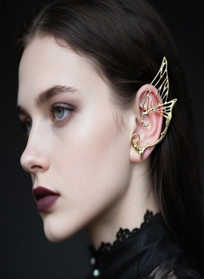 CSIYANJRY99 2Pcs Gothic Fairy Elf Ear Cuffs Earrings for Women Gold Metal Cat Mermaid Hip Hop Clip on Vintage Hollowed Punk Cartilage Climber Earrings 4 - Image 2