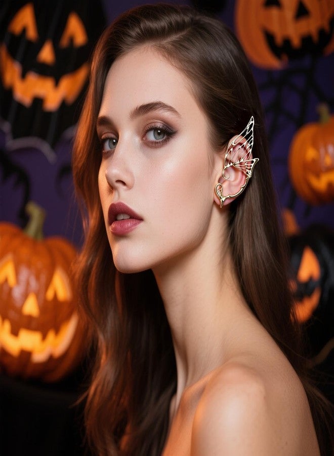 CSIYANJRY99 2Pcs Gothic Fairy Elf Ear Cuffs Earrings for Women Gold Metal Cat Mermaid Hip Hop Clip on Vintage Hollowed Punk Cartilage Climber Earrings 4 - Image 3