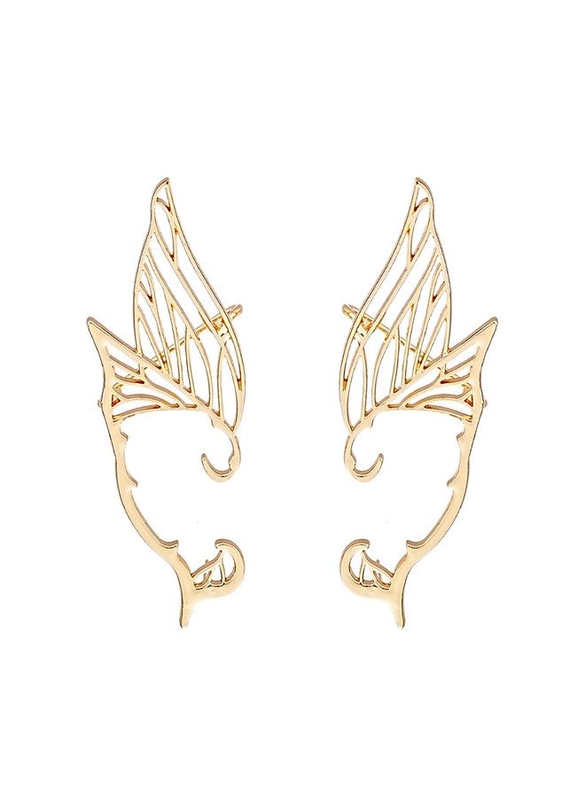 CSIYANJRY99 2Pcs Gothic Fairy Elf Ear Cuffs Earrings for Women Gold Metal Cat Mermaid Hip Hop Clip on Vintage Hollowed Punk Cartilage Climber Earrings 4 - Image 1