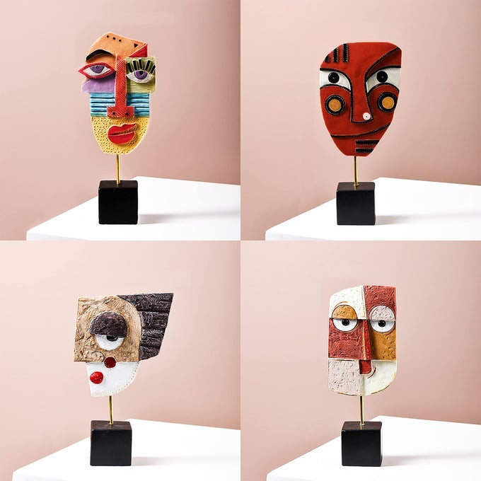 4 PCS HANDCRAFTED STATUES RESIN ABSTRACT SCULPTURE FOR HOME DECOR MODERNAFRICAN ART TRIBAL FIGURINES DECORATIONS ITEMS ACCENTS INFLUENCER PICKS FOR BOOKSHELFTV STANDLIVING ROOMNIGHTSTAND
