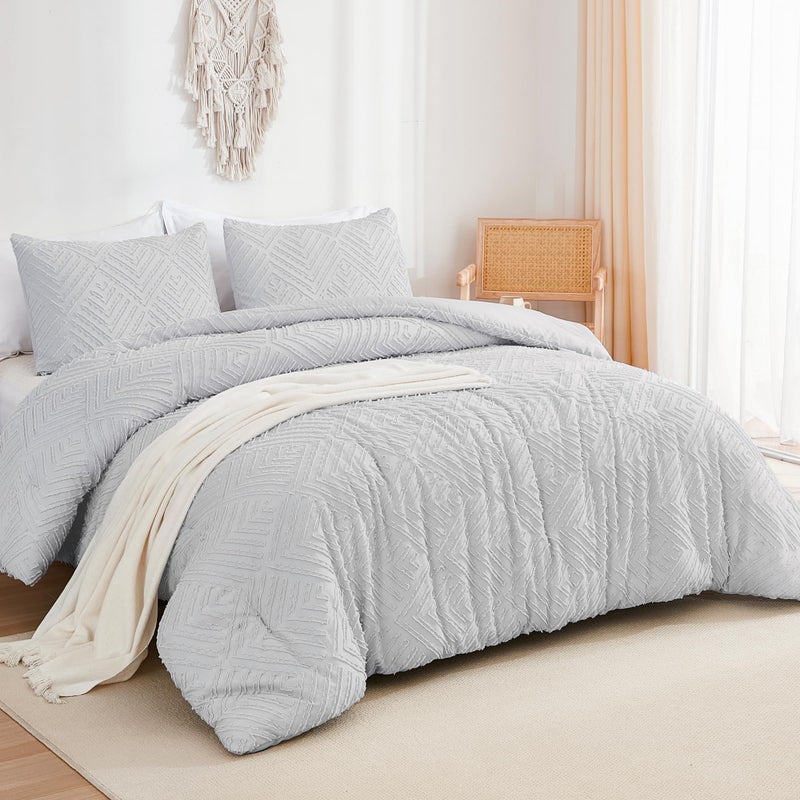 Andency و ency ency رمادي رمادي كينغ الحجم مجموعة 3 قطع مجموعة الفراش بوهو مجموعة ومجموعات مزرعة معدلة مجموعات الفراش الرقيقة لزيادة السرير (1 المعزي 104x90in 2 وسادة) - Image 2