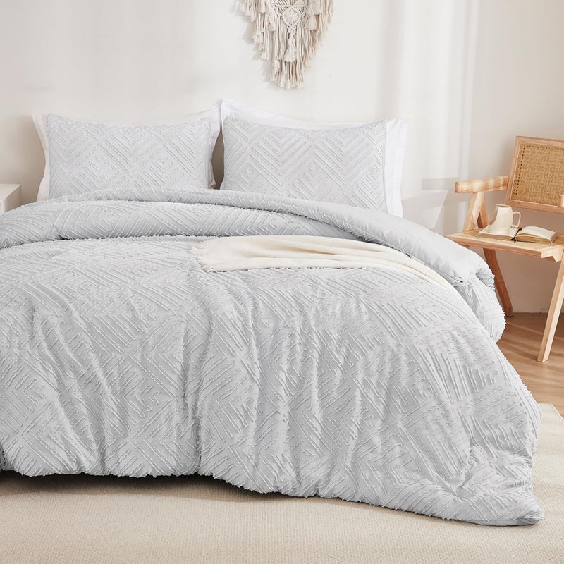 Andency و ency ency رمادي رمادي كينغ الحجم مجموعة 3 قطع مجموعة الفراش بوهو مجموعة ومجموعات مزرعة معدلة مجموعات الفراش الرقيقة لزيادة السرير (1 المعزي 104x90in 2 وسادة) - Image 4