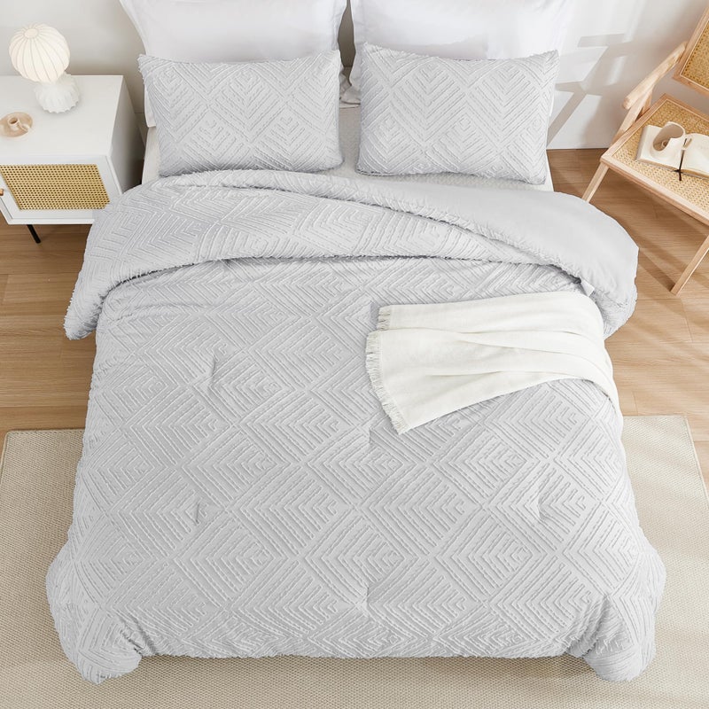 Andency و ency ency رمادي رمادي كينغ الحجم مجموعة 3 قطع مجموعة الفراش بوهو مجموعة ومجموعات مزرعة معدلة مجموعات الفراش الرقيقة لزيادة السرير (1 المعزي 104x90in 2 وسادة) - Image 5