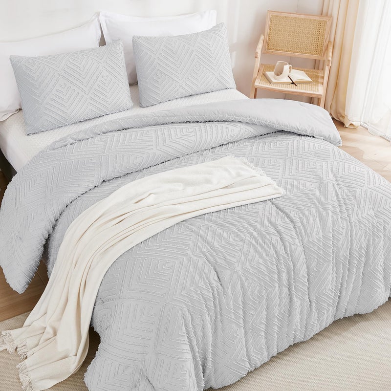 Andency و ency ency رمادي رمادي كينغ الحجم مجموعة 3 قطع مجموعة الفراش بوهو مجموعة ومجموعات مزرعة معدلة مجموعات الفراش الرقيقة لزيادة السرير (1 المعزي 104x90in 2 وسادة) - Image 3