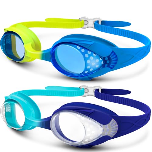 OutdoorMaster Kids Swim Goggles 2 Pack Quick Adjustable Strap Swimming Goggles for Kids Yellow Blue - Image 1