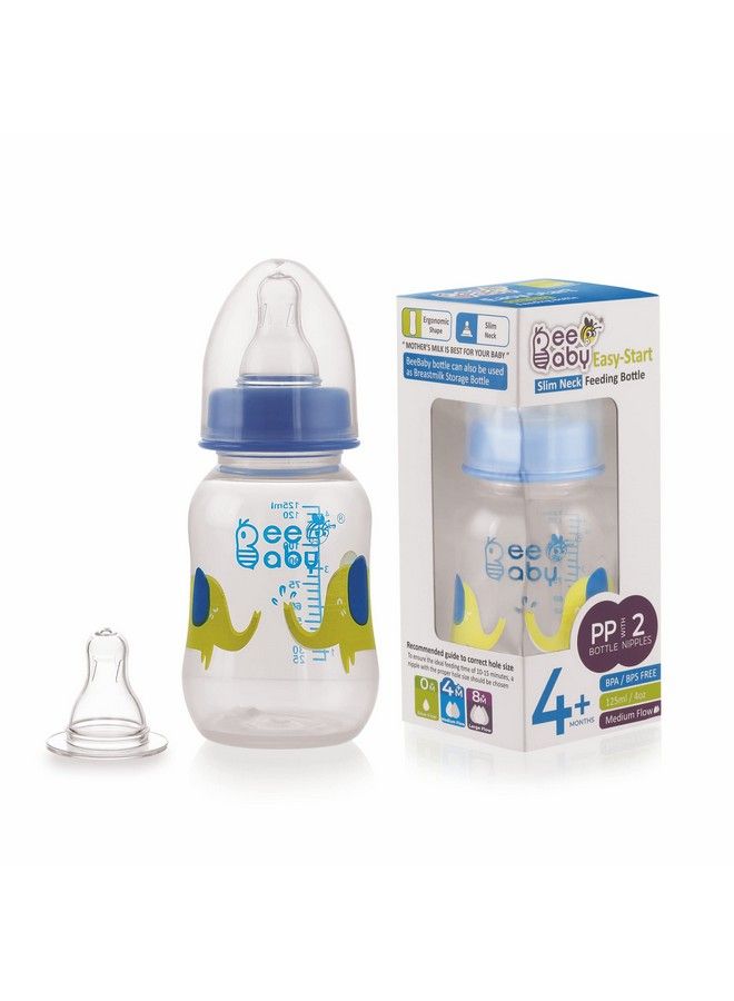 Beebaby Easystart Slim Neck Baby Feeding Bottle With 4 Anticolic Gentle Touch Silicone Nipples For New Born Infant Babies 100% Bpa Free. (125 Ml Blue 1) - Image 1