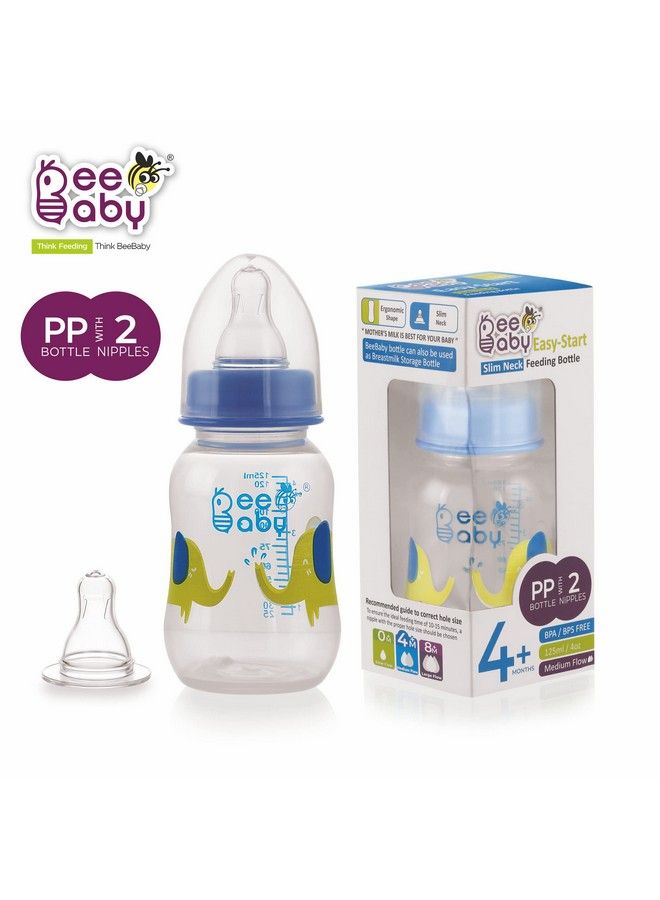Beebaby Easystart Slim Neck Baby Feeding Bottle With 4 Anticolic Gentle Touch Silicone Nipples For New Born Infant Babies 100% Bpa Free. (125 Ml Blue 1) - Image 3