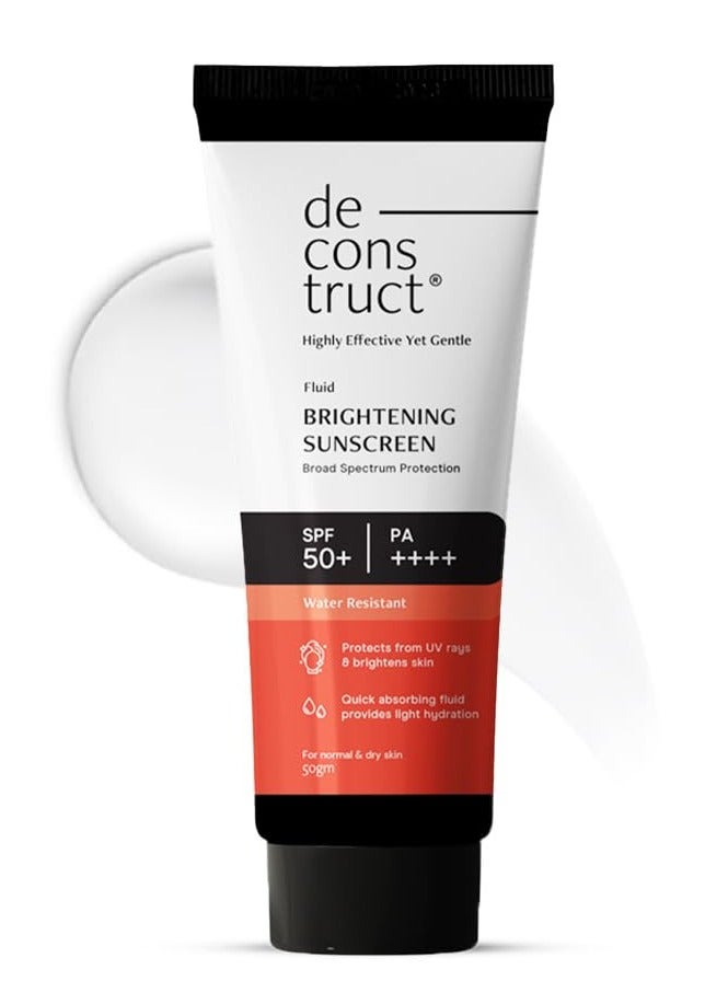 Deconstruct Brightening Sunscreen for Dry Skin with SPF 50+ | 8 hours Long Lasting Dewy Sunscreen | Water Resistant, No White Cast, Quick Absorbing | For Women and Men | 50gm - Image 1