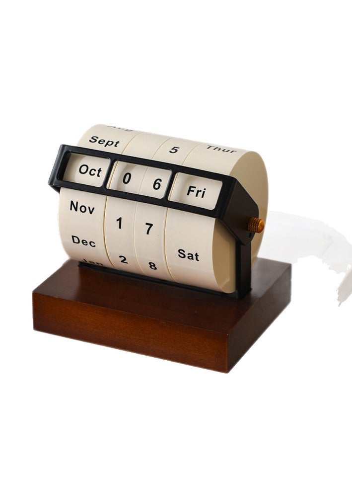 DURKU Wooden Perpetual Calendar, Vintage Desktop Flip Countdown Reminder, Mini Rotating Desk Calendar, Retro Wooden Block Date Display for Home and Office Decor - Image 1