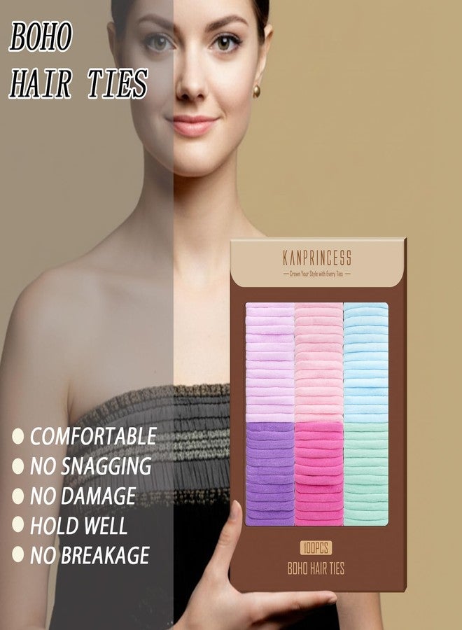 Kanprincess Nylon Hair Ties - No Damage,Strong Soft Cotton Hair Bands Accessories for Thick Hair 100PCS Ponytail Holders for Woman Girls - Image 5