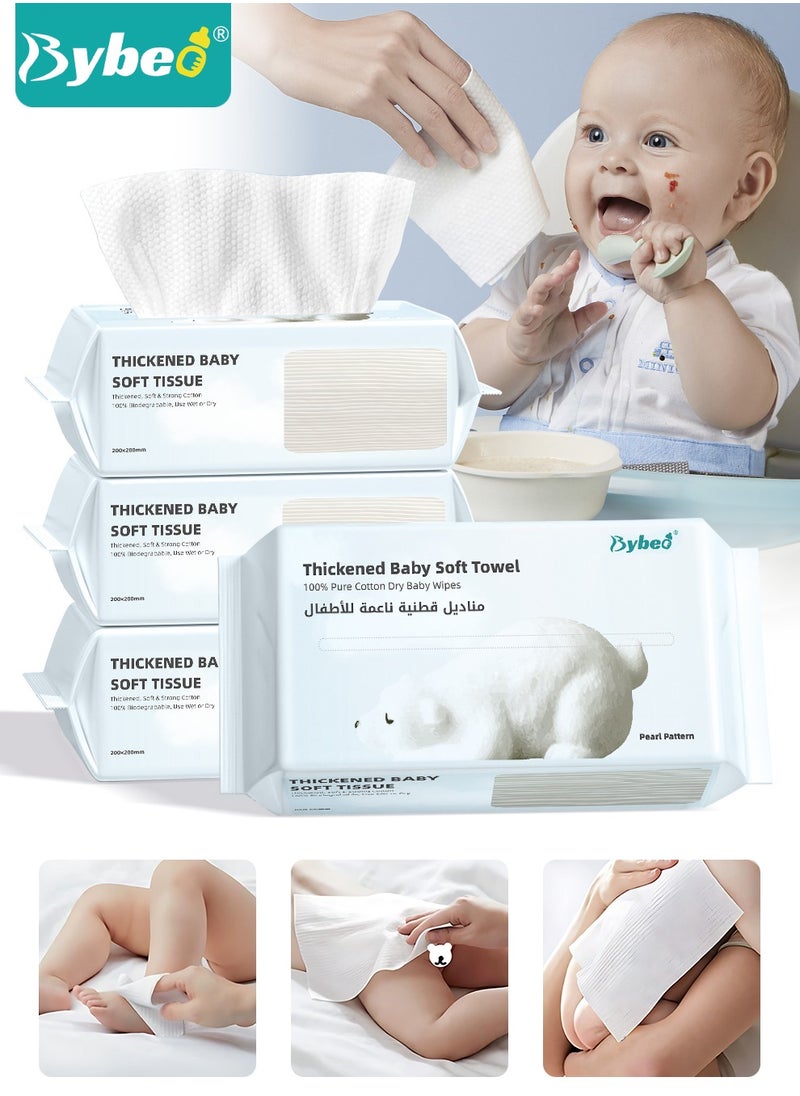 Bybeo 4 Bags Baby Cotton Tissue, Soft Baby Dry Wipe, Wet And Dry Use, Made Of Pure Cotton, 360 Count Unscented Disposable Facial Cotton Tissues  - Image 1