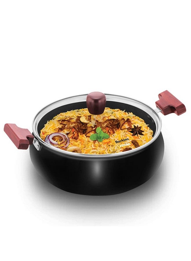 Hawkins Futura 5 Litre Cook n Serve Handi, Hard Anodised Biryani Handi with Glass Lid, Saucepan, Sauce Pan, Black (ACH50G) - Image 1