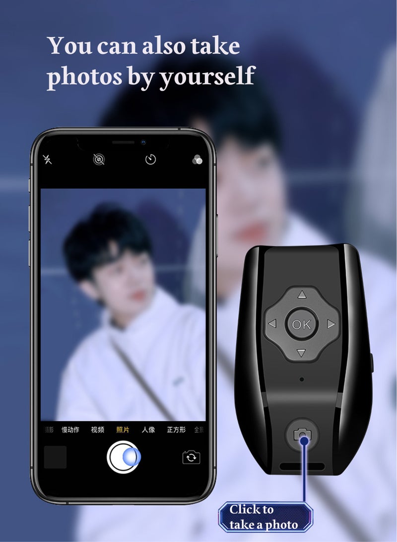 Ocean Bluetooth Remote Phone Page Turner Available for  Scroll Controller Wireless Remote Control Camera Shutter Remote for Android and ios (Black) - Image 2