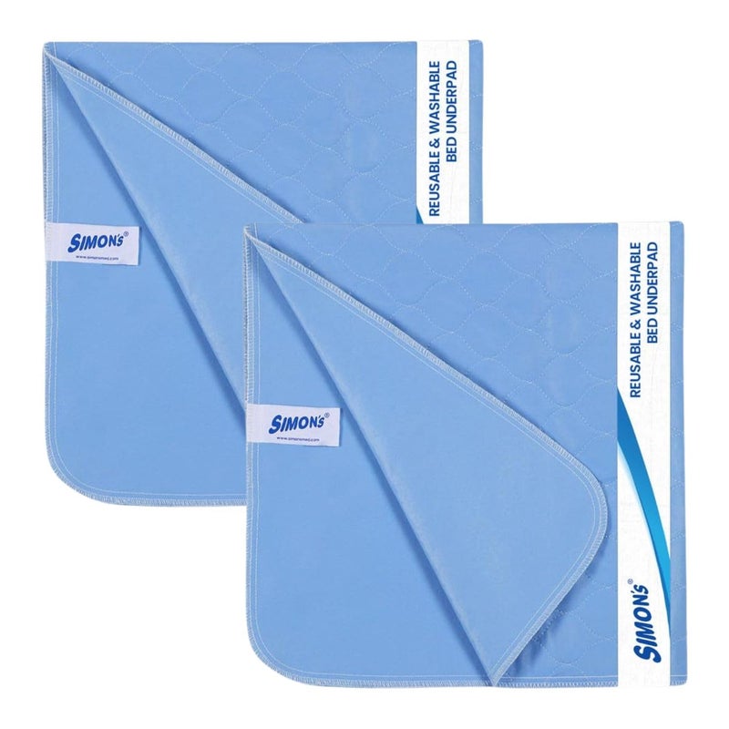 Simon's Simon’s Adult Reusable Classic Bed Underpad for Elderly, Heavy Absorbency Large Size 34 X 36 inches | Leak Proof 4 Layer Design Protects Surfaces for Incontinence Patients – Blue | Pack of 2 - Image 1