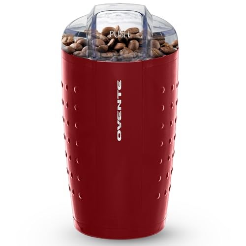 OVENTE Electric Coffee Grinder - Small Portable & Compact Grinding Mill with Stainless Blade for Bean Spices Herb and Tea, Perfect for Home & Kitchen - Maroon CG225M - Image 1