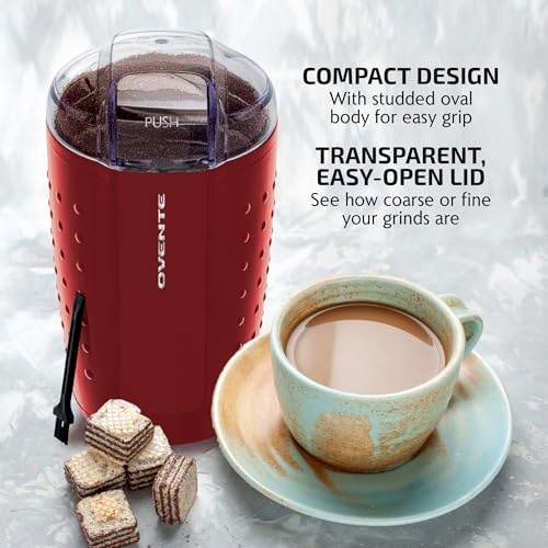 OVENTE Electric Coffee Grinder - Small Portable & Compact Grinding Mill with Stainless Blade for Bean Spices Herb and Tea, Perfect for Home & Kitchen - Maroon CG225M - Image 4