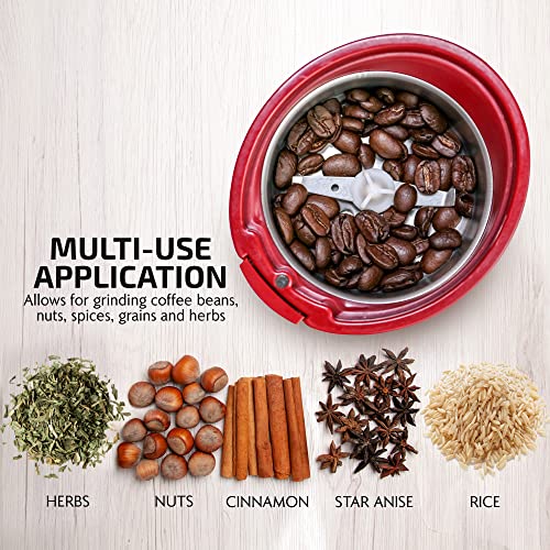 OVENTE Electric Coffee Grinder - Small Portable & Compact Grinding Mill with Stainless Blade for Bean Spices Herb and Tea, Perfect for Home & Kitchen - Maroon CG225M - Image 5