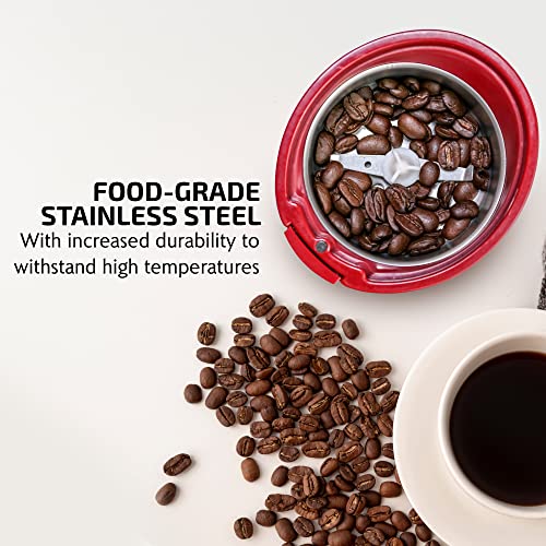 OVENTE Electric Coffee Grinder - Small Portable & Compact Grinding Mill with Stainless Blade for Bean Spices Herb and Tea, Perfect for Home & Kitchen - Maroon CG225M - Image 2