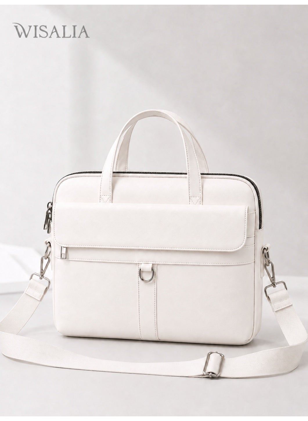 14 inch laptop bags Lightweight PU Computer Bag, Water-Resistant Leather Office Bags for Women, Stylish White Unisex Shoulder & Hand Carry Bag, Fits Macbook HP Dell Lenovo