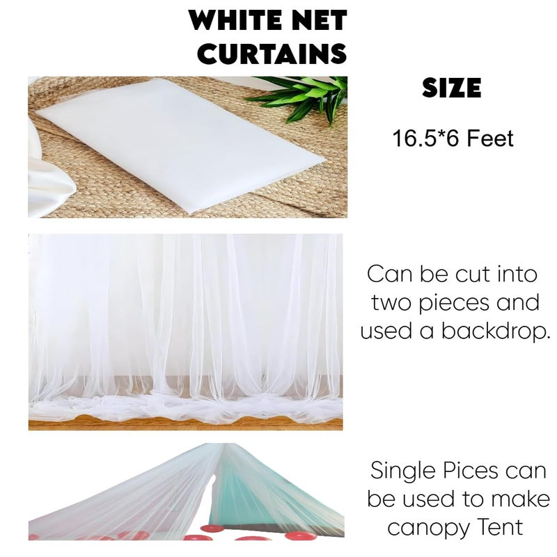 SKYWINS 7Pcs White Net Curtain for Decoration for Anniversary, Wedding, Pooja-Birthday Backdrop Decoration| Decoration Curtains for Background| Birthday Curtain Kit| Birthday Tent Decoration Set - Image 4