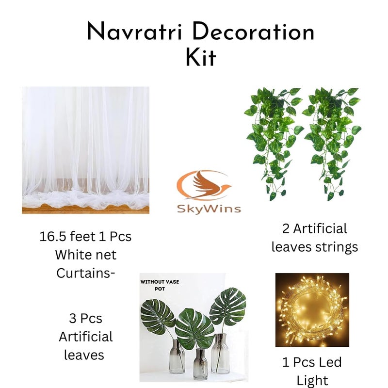 SKYWINS 7Pcs White Net Curtain for Decoration for Anniversary, Wedding, Pooja-Birthday Backdrop Decoration| Decoration Curtains for Background| Birthday Curtain Kit| Birthday Tent Decoration Set - Image 2
