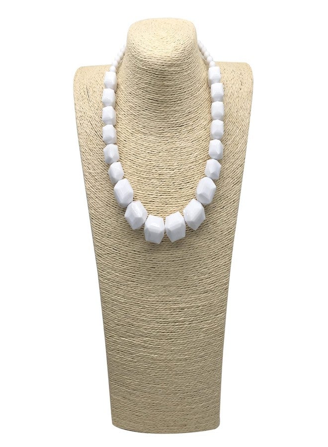 JHWZAIY White Beads Necklace, Costume Jewelry For Women Strand Necklaces, Acrylic African Beaded Necklace Chunky Statement, Halloween Necklaces (Necklace Earring + Bracelet + Hair Clips) - Image 3