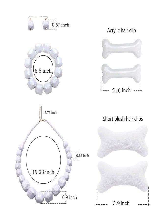 JHWZAIY White Beads Necklace, Costume Jewelry For Women Strand Necklaces, Acrylic African Beaded Necklace Chunky Statement, Halloween Necklaces (Necklace Earring + Bracelet + Hair Clips) - Image 2