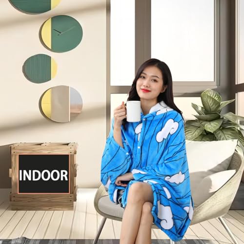 Juejuezi Hooded Wearable Blanket Hoodie Throw Blanket Cloak Cosplay Costume Shawl Wrap Nap Quilt 160x100 cm/63x40in(Blue,One Size) - Image 4
