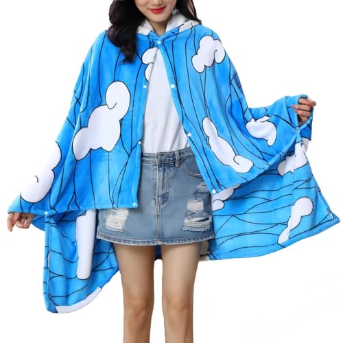 Juejuezi Hooded Wearable Blanket Hoodie Throw Blanket Cloak Cosplay Costume Shawl Wrap Nap Quilt 160x100 cm/63x40in(Blue,One Size) - Image 5
