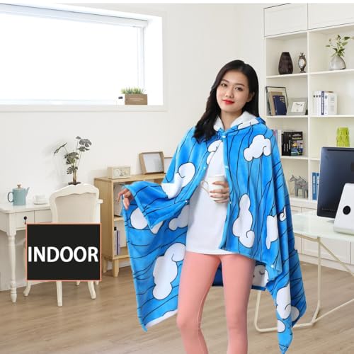 Juejuezi Hooded Wearable Blanket Hoodie Throw Blanket Cloak Cosplay Costume Shawl Wrap Nap Quilt 160x100 cm/63x40in(Blue,One Size) - Image 3