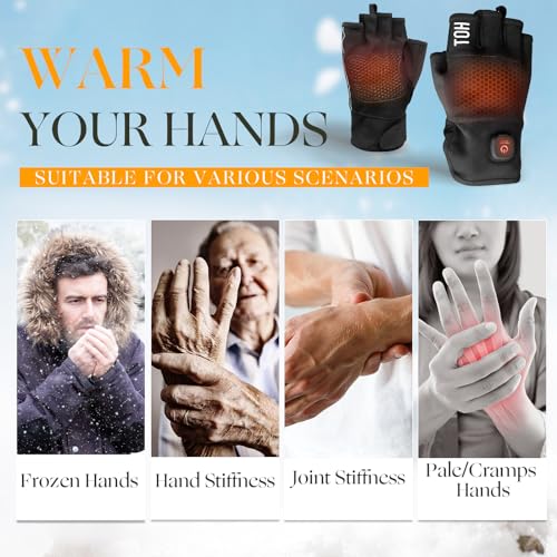 uncn Heated Gloves Fingerless for Women Man Work Touchscreen Gloves for Winter Cold Weather Rechargeable Electric (Medium) - Image 3
