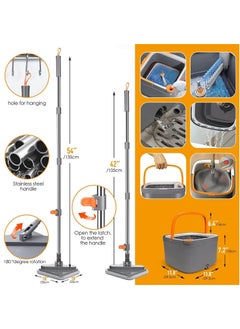 Spin Mop and Bucket with Wringer Set, Square Flat Floor Mop Bucket Set,360 Degree Self Wash Spin Mop with Self Separation Dirty and Clean Water System for Floor Cleaning,Including 2 Cloths - pzsku/Z9B09ACF5A3211EBAD969Z/45/_/1706000394/8e51183d-9f2f-4d1f-aa0b-601863b39b7f