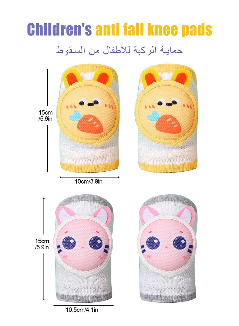 URbazaar 2 Pairs Baby Knee Pads for Crawling, Breathable Summer Baby Crawling Knee Pads, Anti Slip Adjustable Knee Pads, High Elastic Soft Baby Knee Protectors, Leg Warmers for Baby Toddler Girls Boys (Kitten and Bunny) - Image 2