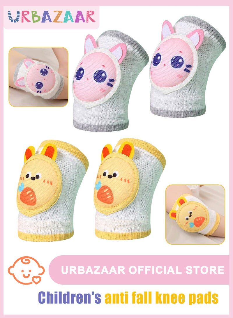 URbazaar 2 Pairs Baby Knee Pads for Crawling, Breathable Summer Baby Crawling Knee Pads, Anti Slip Adjustable Knee Pads, High Elastic Soft Baby Knee Protectors, Leg Warmers for Baby Toddler Girls Boys (Kitten and Bunny) - Image 1