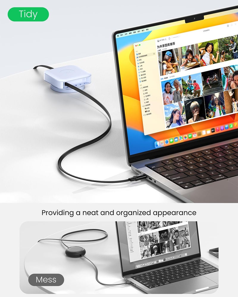 فاسجير كابل القابل للسحب من USB-C، بقوة 60 واط PD/PPS للشحن السريع، كابل شاحن قابل للسحب من USB-C إلى USB-C 2.0 لهاتف i-Phone 17 16 Plus/Mac-Book Pro/HP Spectre Series، كابل مكتبي من النوع C قابل للدوران 360° (أرجواني) - Image 2